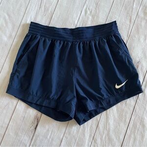 Nike Dri-Fit Active Pull on Shorts Women’s L Navy Blue Logo Running Walk Workout